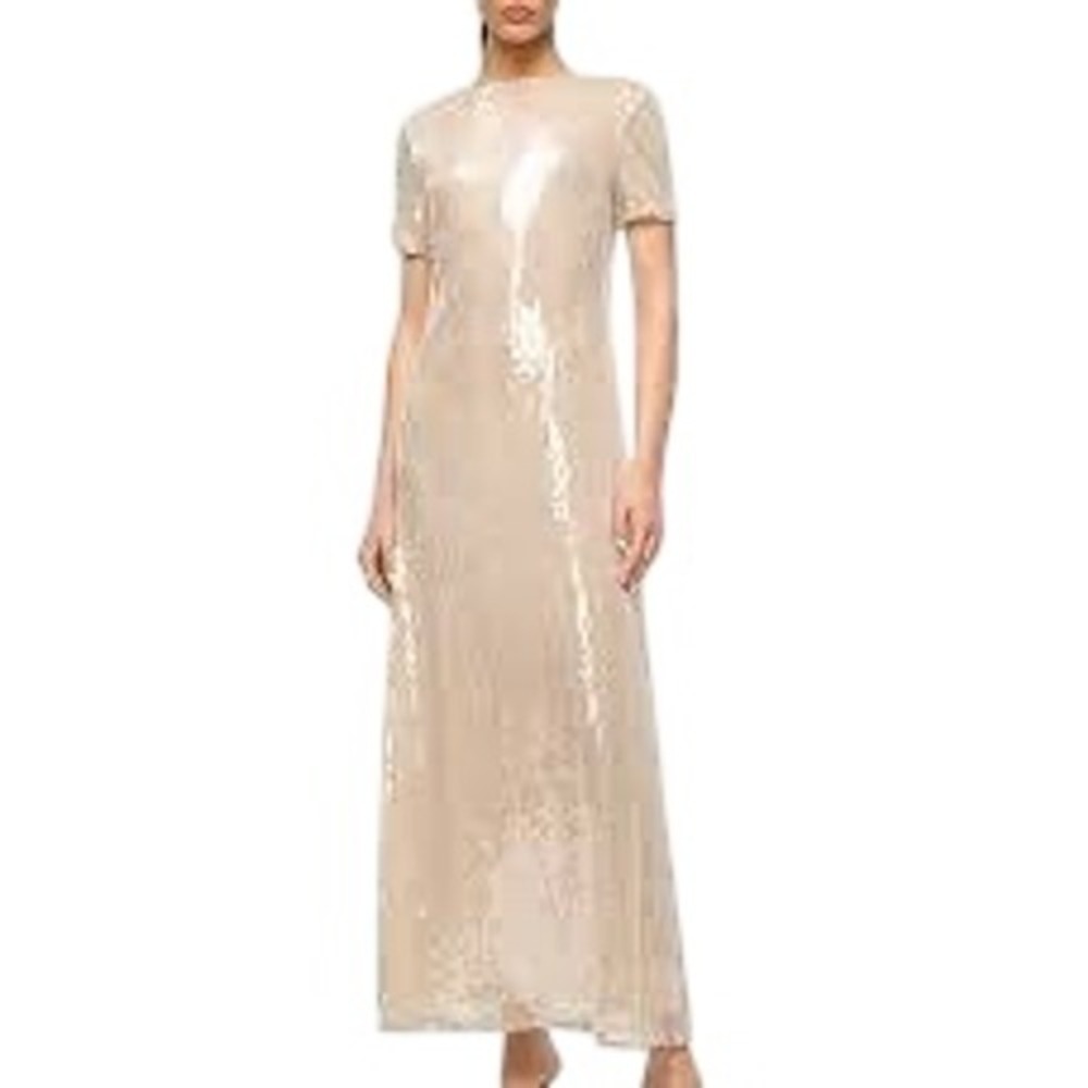 STAUD Safi Gathered Sequin Dress Moon Sequined Tulle Maxi Dress Womens Small
